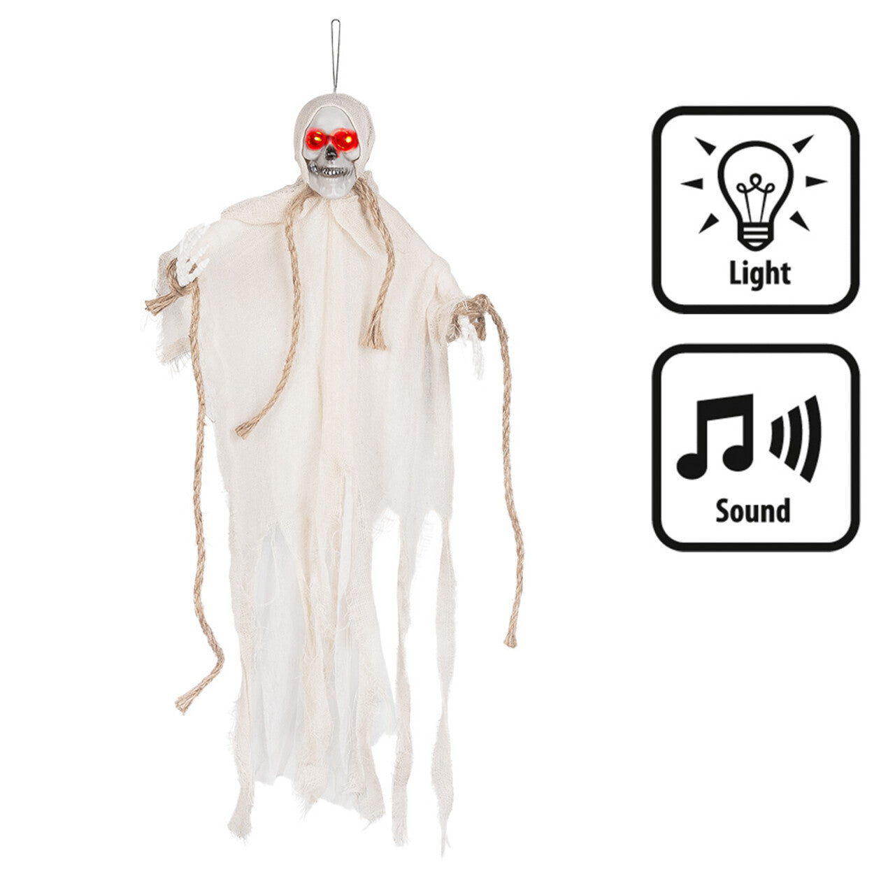 Op deze afbeelding zie je een Decoratie, van het merk Boland. Hangdecoratie Skeleton Ghost Met Licht En Geluid
