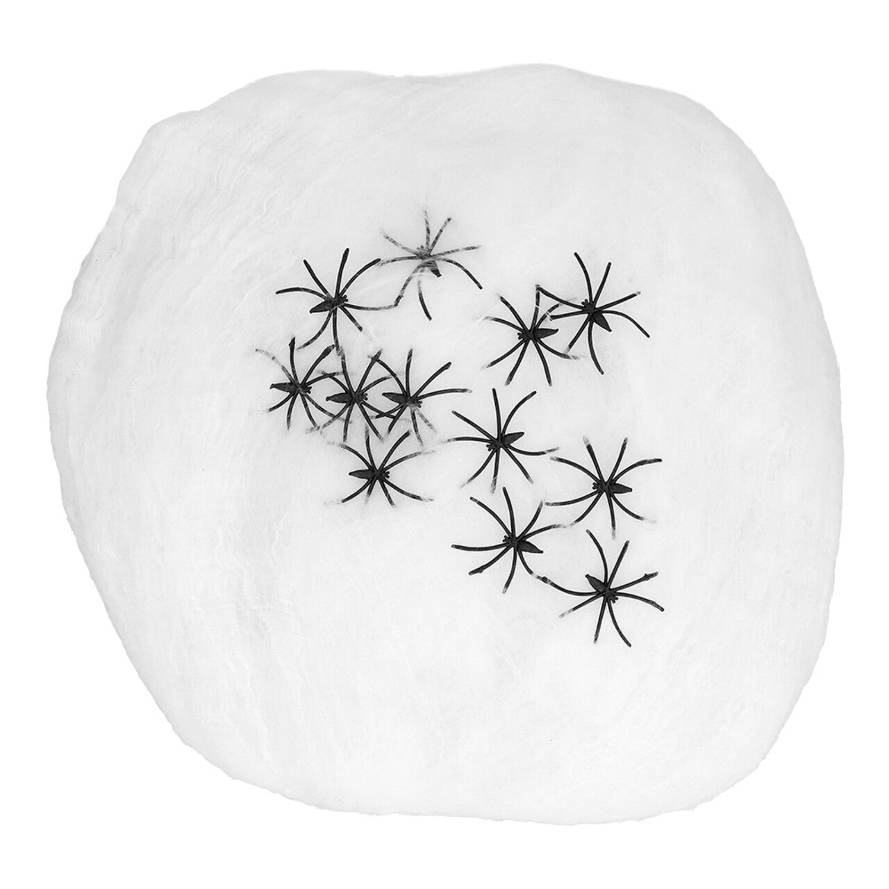Op deze afbeelding zie je een Decoratie, van het merk Boland. Premium Spinnenweb Met 25 Spinnen Wit 500 Gram