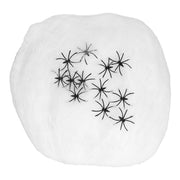Op deze afbeelding zie je een Decoratie, van het merk Boland. Premium Spinnenweb Met 25 Spinnen Wit 500 Gram