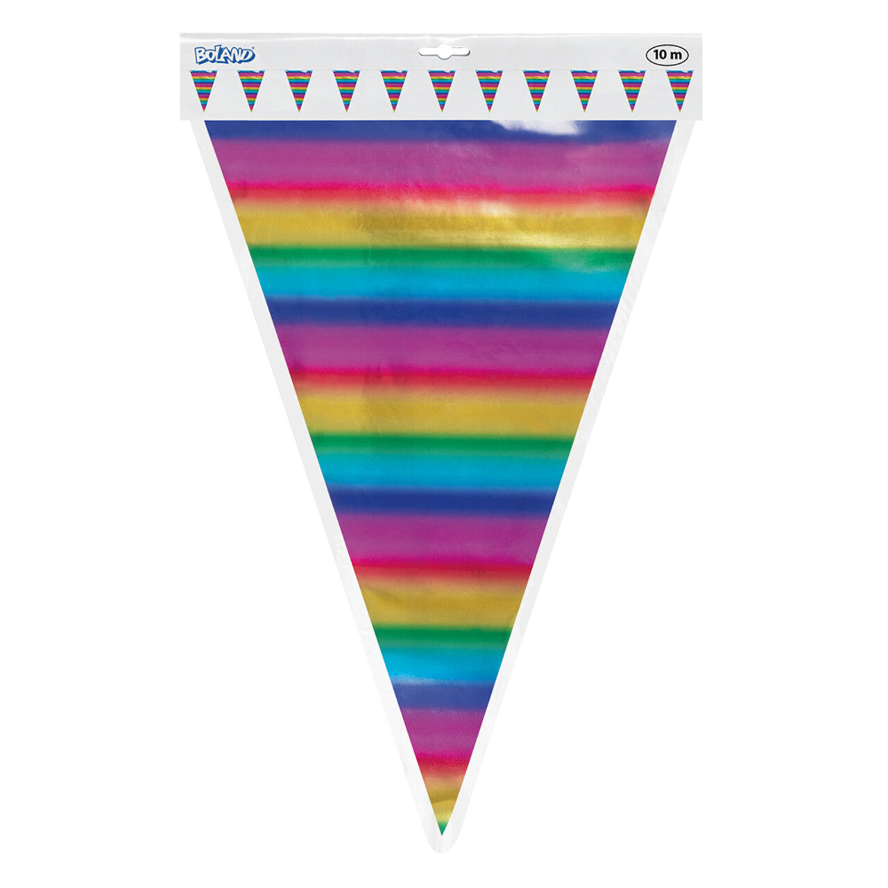 Op deze afbeelding zie je een Decoratie, van het merk Boland. Folie Vlaggenlijn Met Grote Vlaggen Regenboog Streepjes