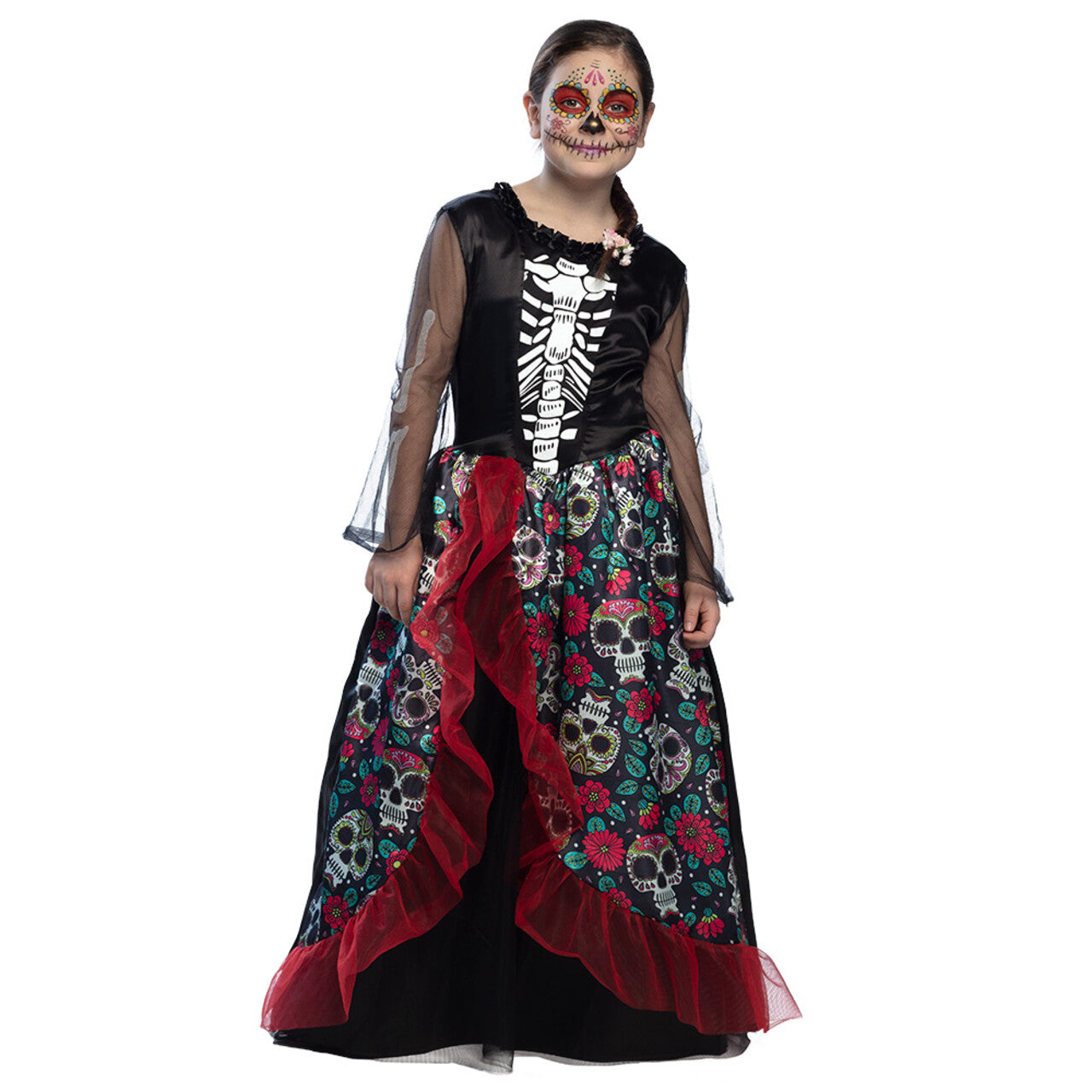 Op deze afbeelding zie je een Kostuums, van het merk Boland. Nina Rosa Skeleton Meisje Kostuum