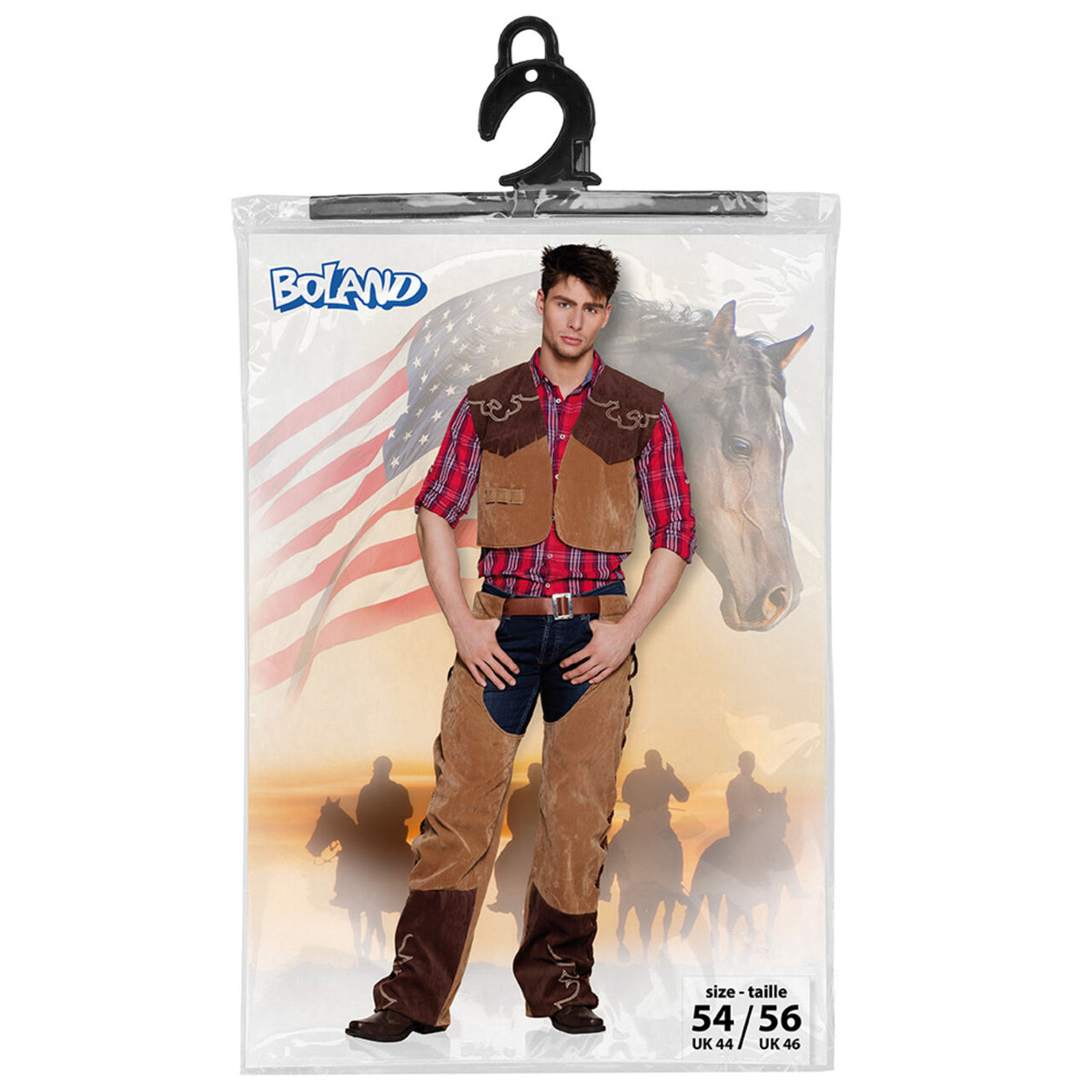 Op deze afbeelding zie je een Kostuums, van het merk Boland. Cowboy Bobby Bull Man Kostuum