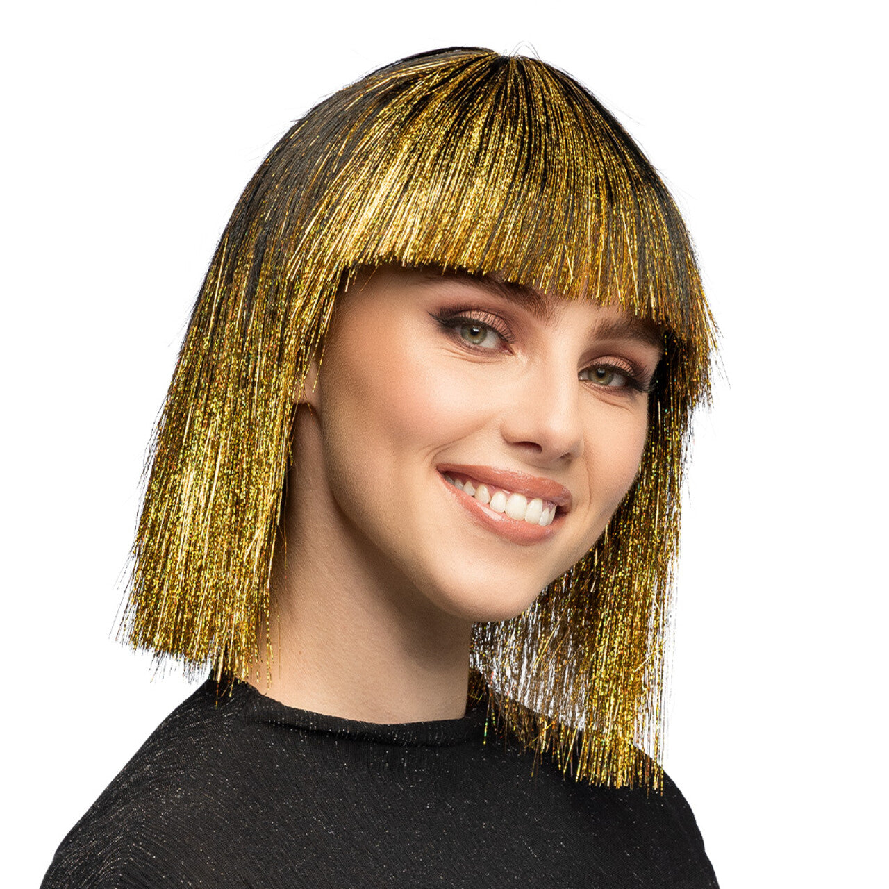 Op deze afbeelding zie je een Accessoires, van het merk Boland. Pruik Crazy Disco Goud