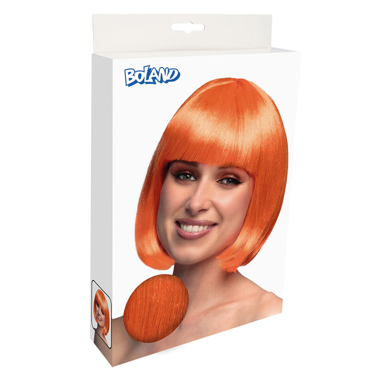 Op deze afbeelding zie je een Accessoires, van het merk Boland. Pruik Cabaret Jaren 20 Bob Oranje Uv