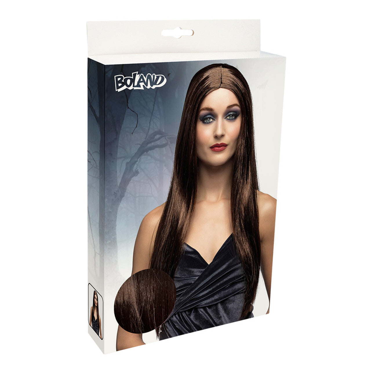 Op deze afbeelding zie je een Accessoires, van het merk Boland. Pruik Gotisch Lang Haar Bruin