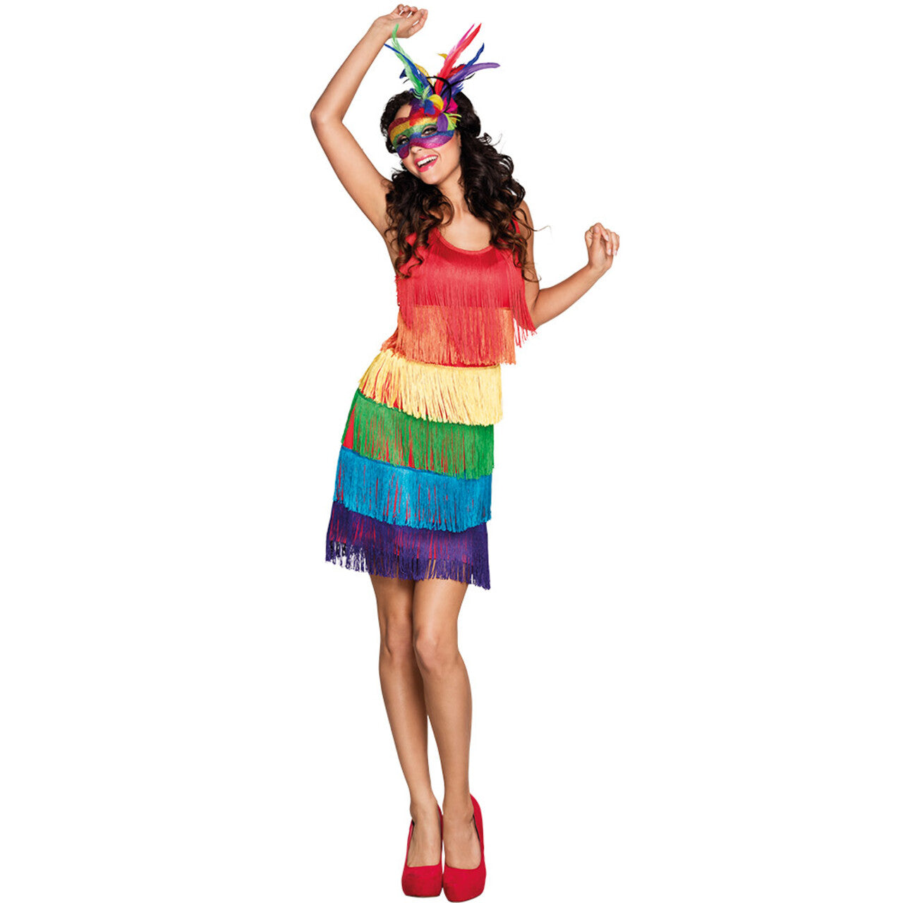 Op deze afbeelding zie je een Kostuums, van het merk Boland. Flapper Jurk Rainbow Shake It Off Vrouw