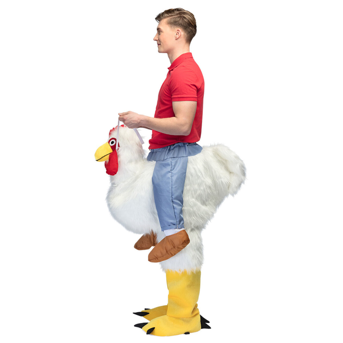Op deze afbeelding zie je een Kostuums, van het merk Boland. Chicken Jockey Op De Rug Van Een Kip Kostuum