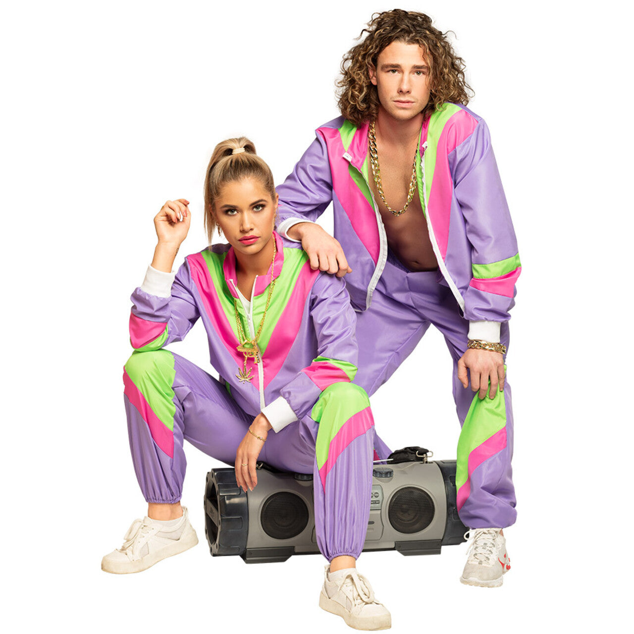 Op deze afbeelding zie je een Kostuums, van het merk Boland. Trainingspak Retro Dude Paars Man Kostuum