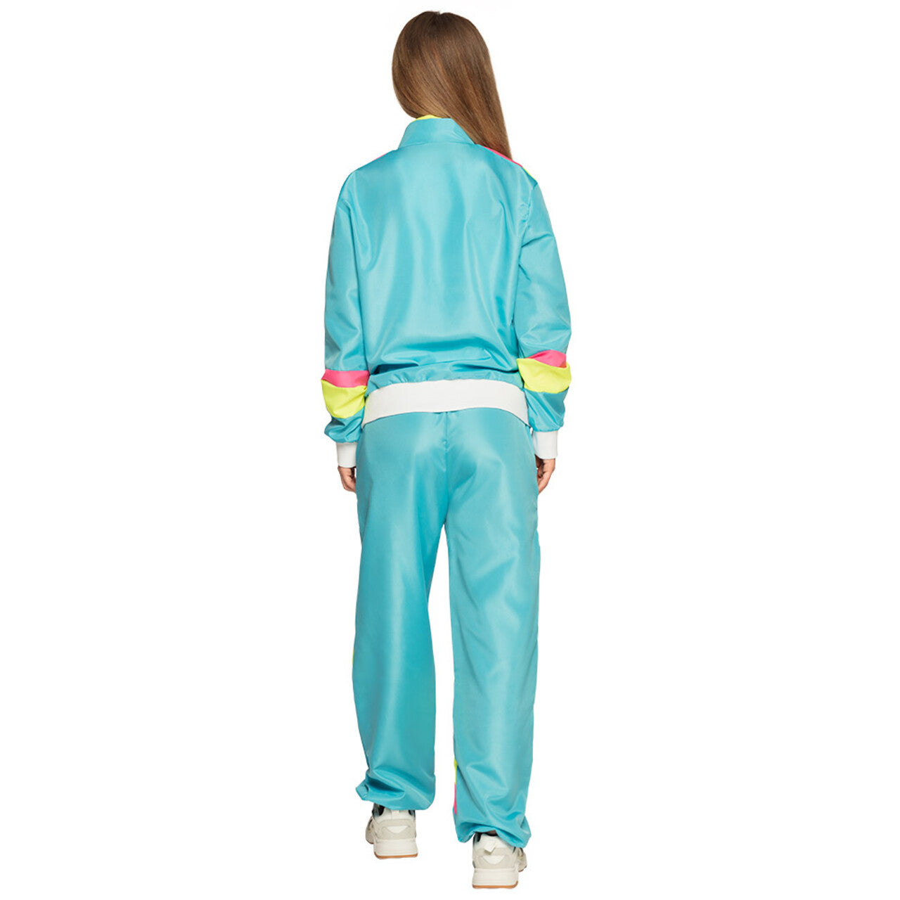 Op deze afbeelding zie je een Kostuums, van het merk Boland. Trainingspak Retro Babe Neonblauw Vrouw Kostuum