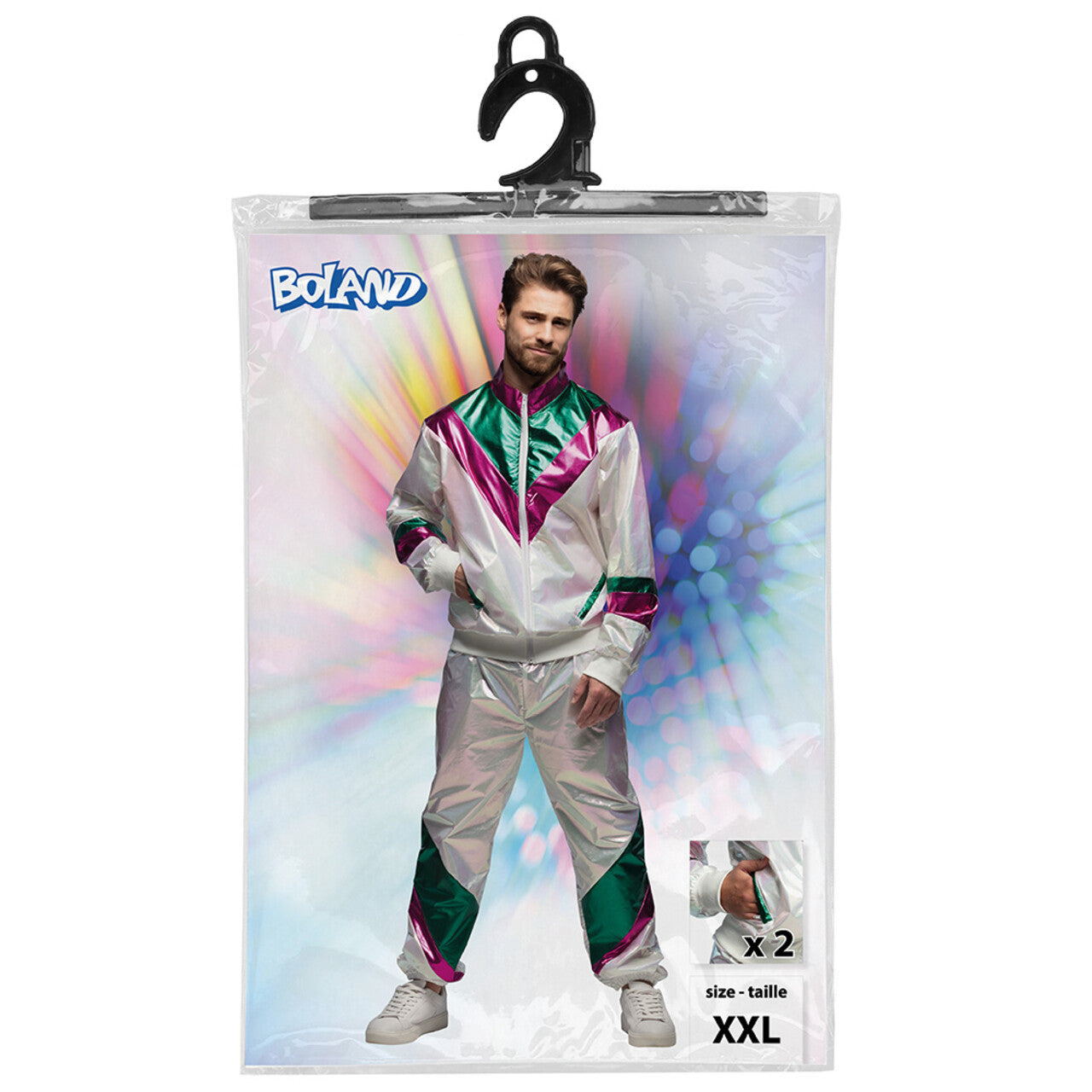 Op deze afbeelding zie je een Kostuums, van het merk Boland. Trainingspak Holographic Dude Man Kostuum