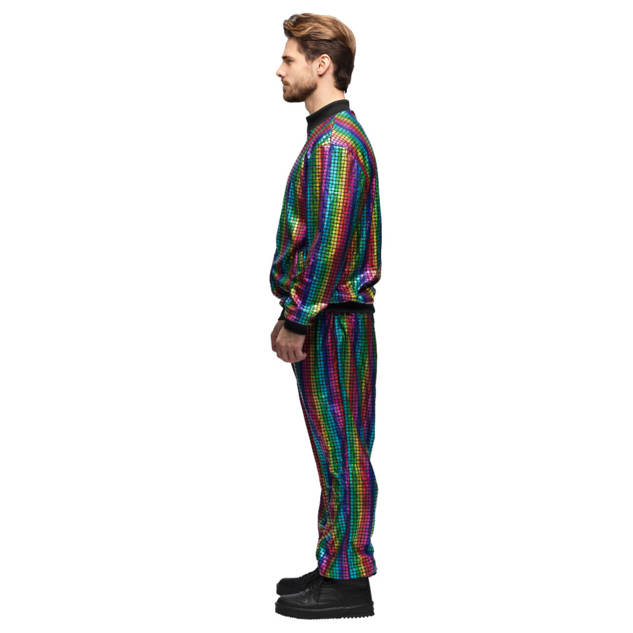Op deze afbeelding zie je een Kostuums, van het merk Boland. Trainingspak Regenboog Dude Man Kostuum