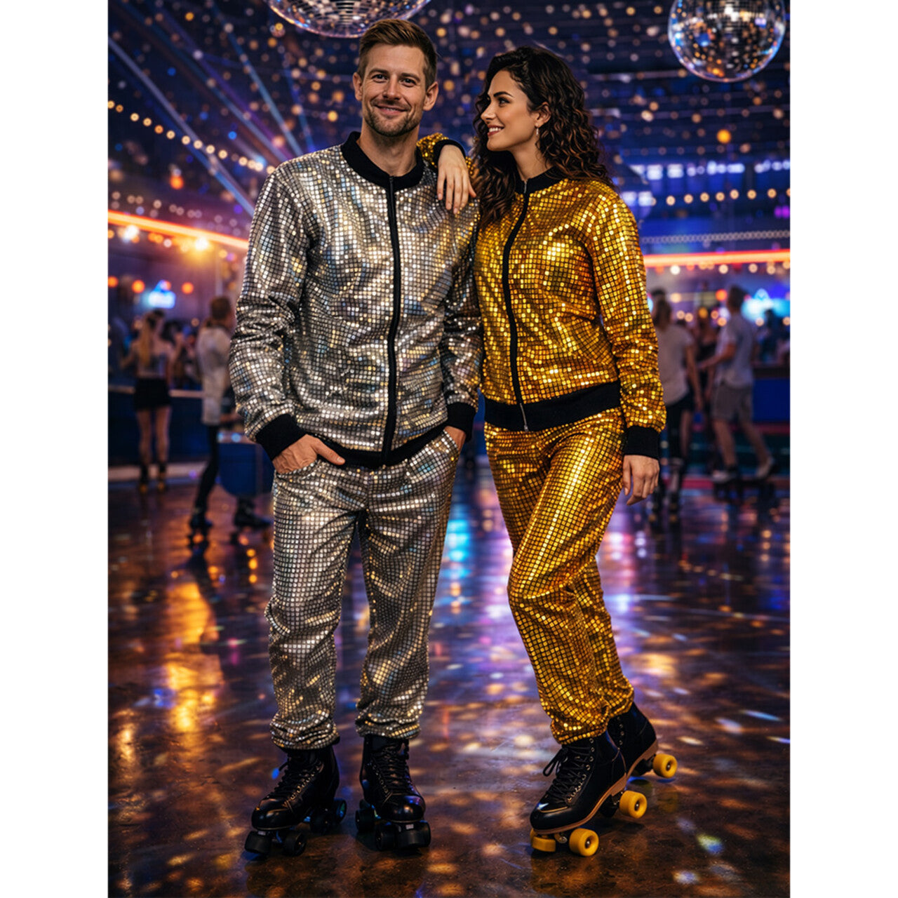 Op deze afbeelding zie je een Kostuums, van het merk Boland. Trainingspak Disco Bal Zilver Mr Cool Man Kostuum