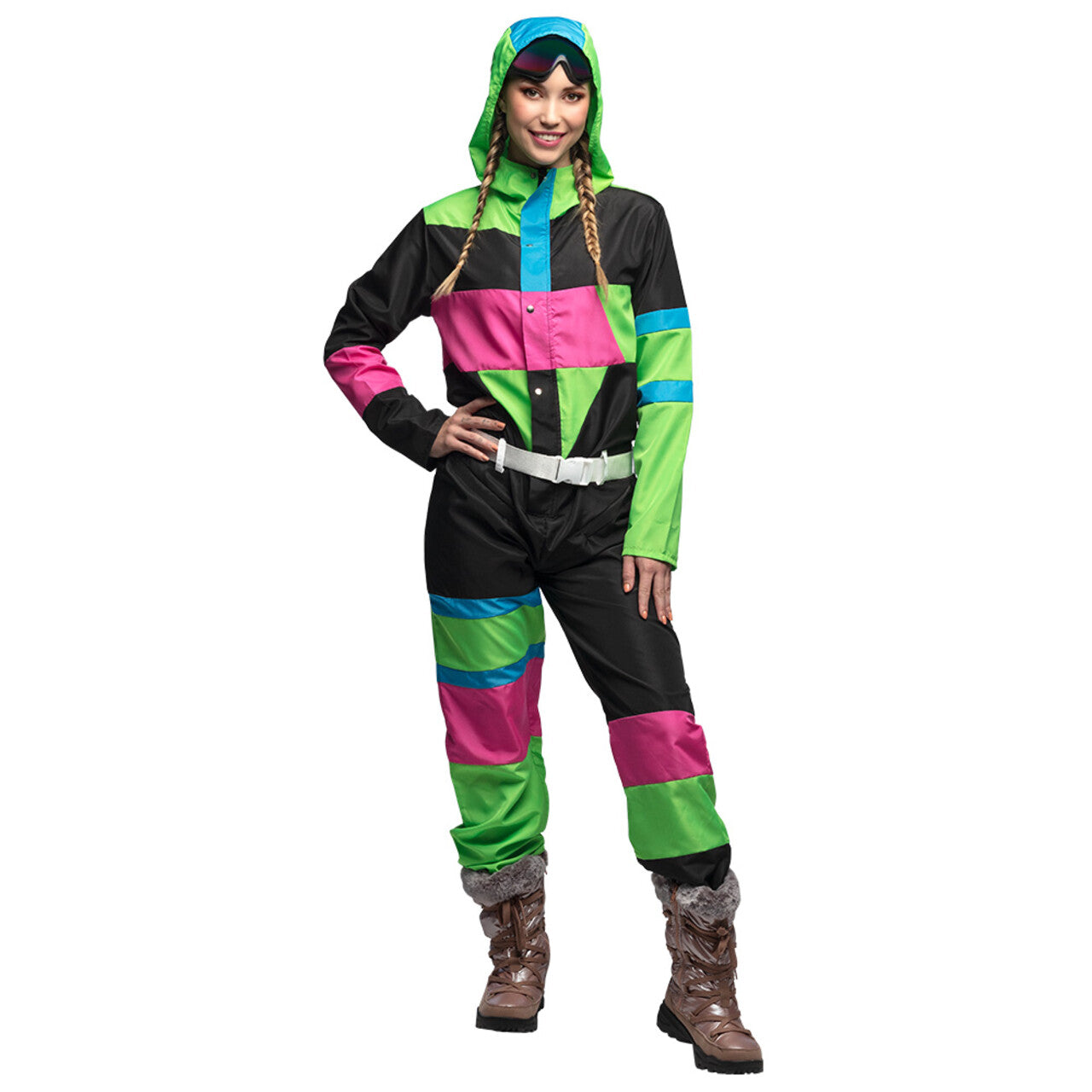 Op deze afbeelding zie je een Kostuums, van het merk Boland. Skipak 80s Lissy Snow Vrouw Kostuum