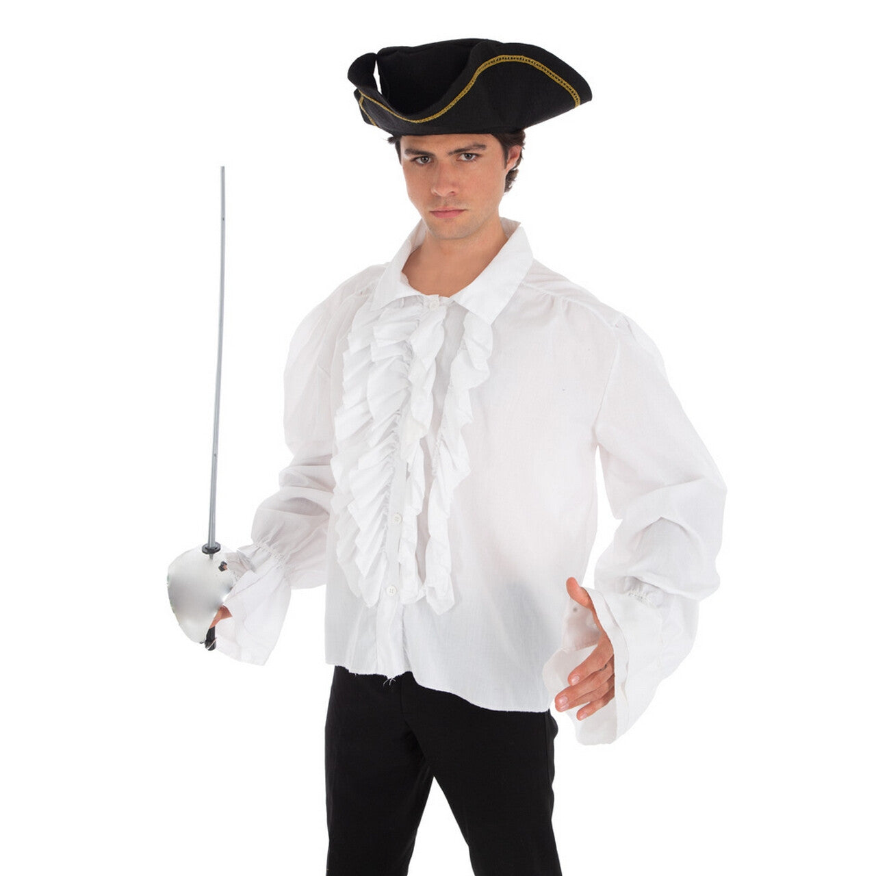Op deze afbeelding zie je een Kostuums, van het merk Chaks. Witte Piraten Blouse Met Rouches Man