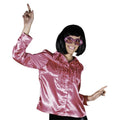 Disco Night Out Roze Glanzende Rouchen Blouse Vrouw