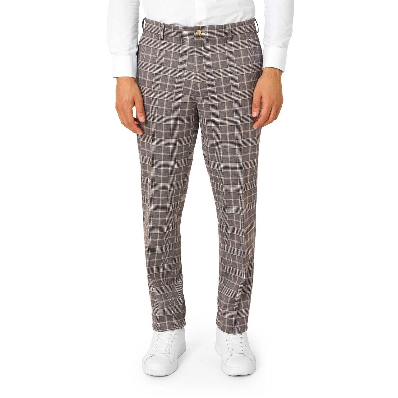 Op deze afbeelding zie je een Kostuums, van het merk Opposuits. Daily Checked Tan Man Kostuum
