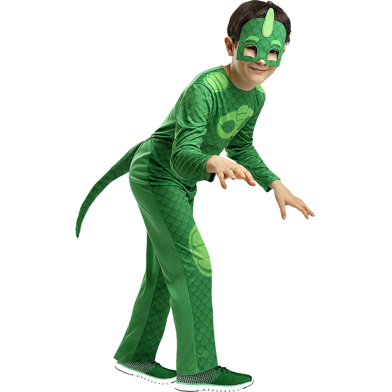 Op deze afbeelding zie je een Kostuums, van het merk Funidelia. Pj Masks Groene Gekko Kind Kostuum