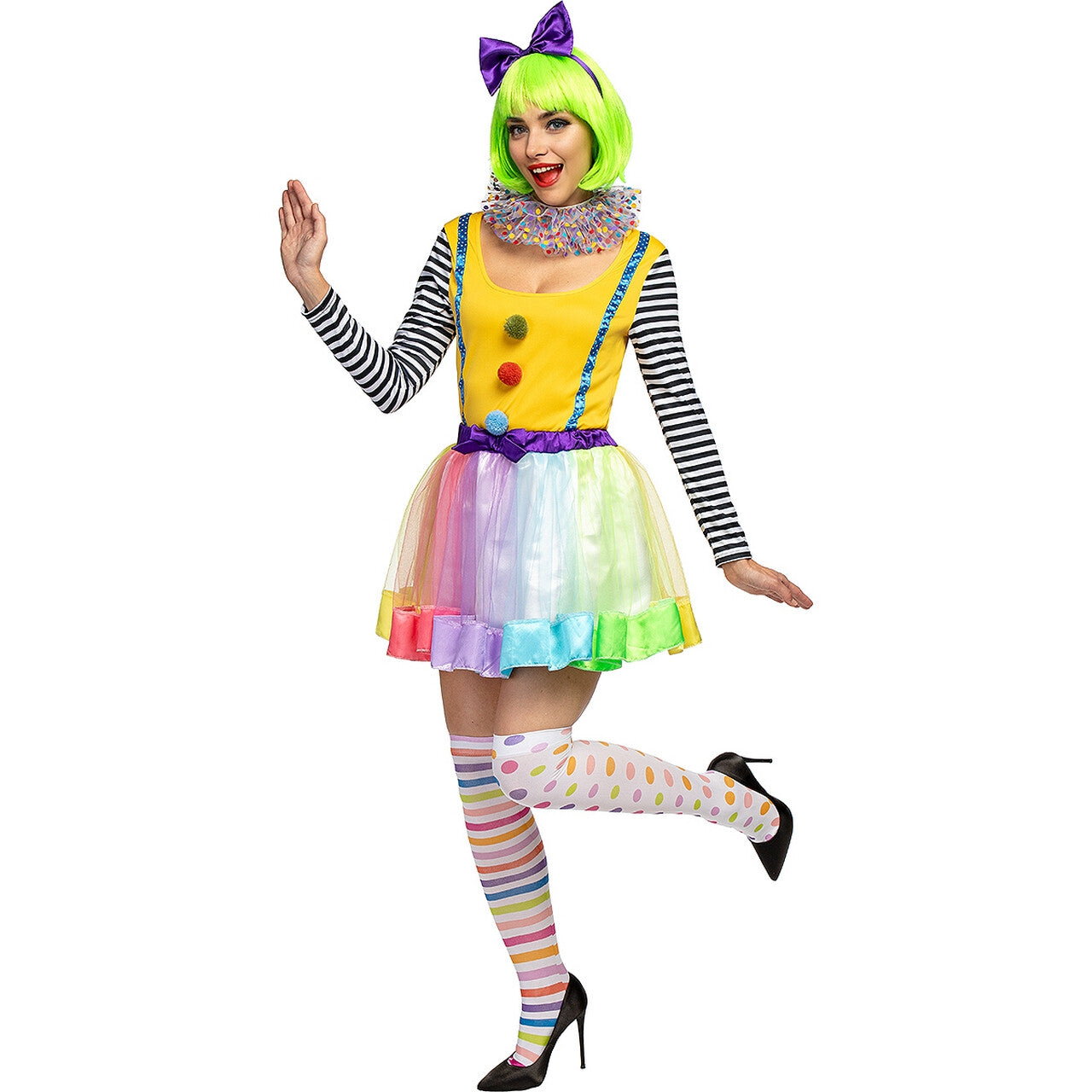 Op deze afbeelding zie je een Kostuums, van het merk Funidelia. Karlijn Kleurenfestijn Clown Vrouw Kostuum