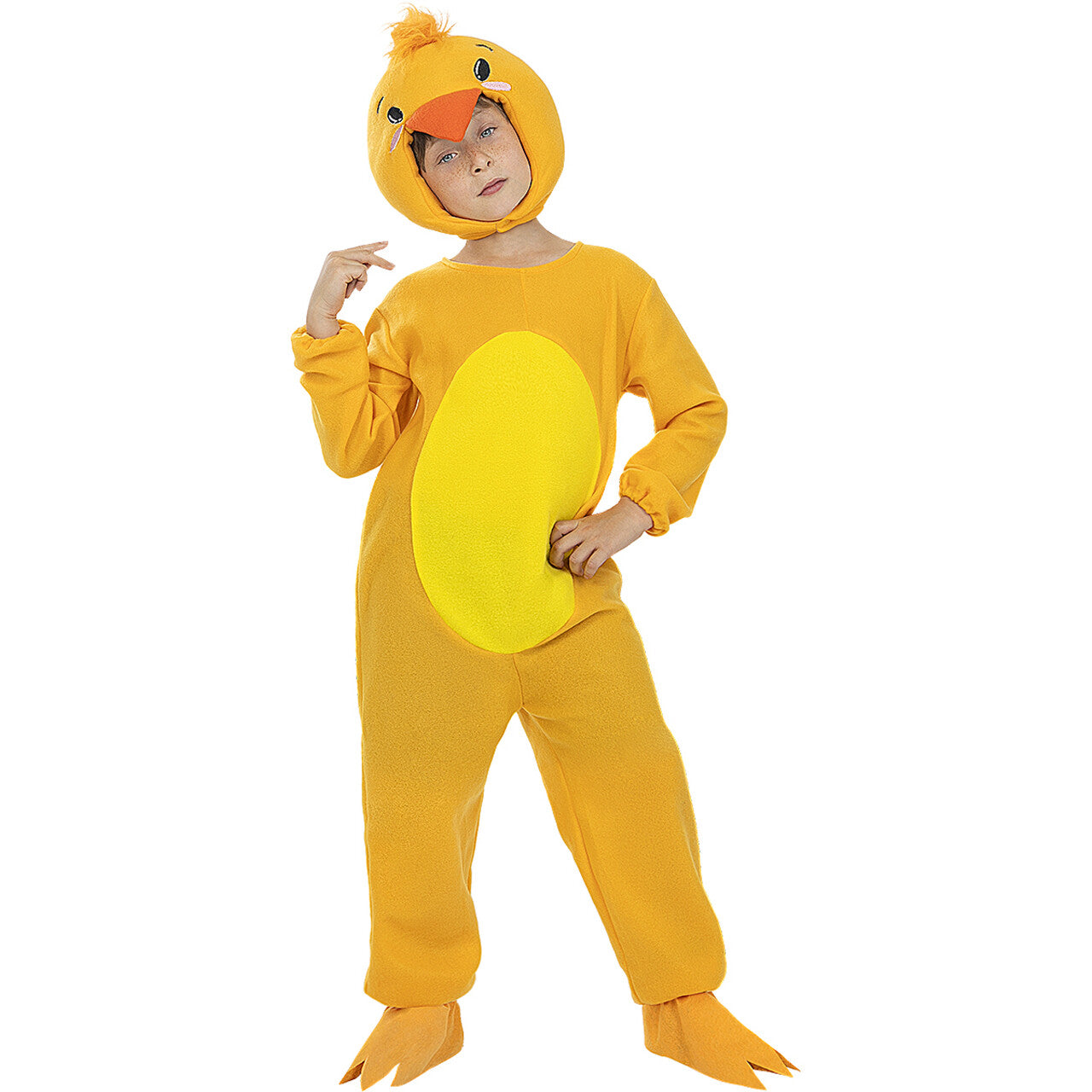 Op deze afbeelding zie je een Kostuums, van het merk Funidelia. Geel Piep Kuiken Kind Kostuum