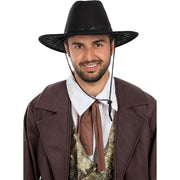 Op deze afbeelding zie je een Accessoires, van het merk Funidelia. Zwarte Handsome Cowboy Hoed