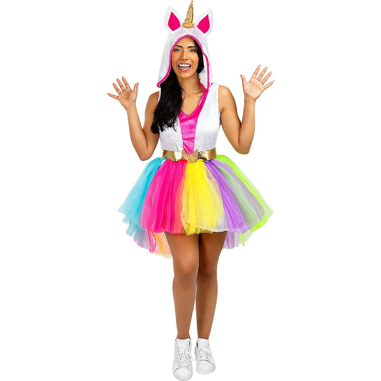 Op deze afbeelding zie je een Kostuums, van het merk Funidelia. Sprankelende Eenhoorn Met Regenboog Tutu Vrouw Kostuum