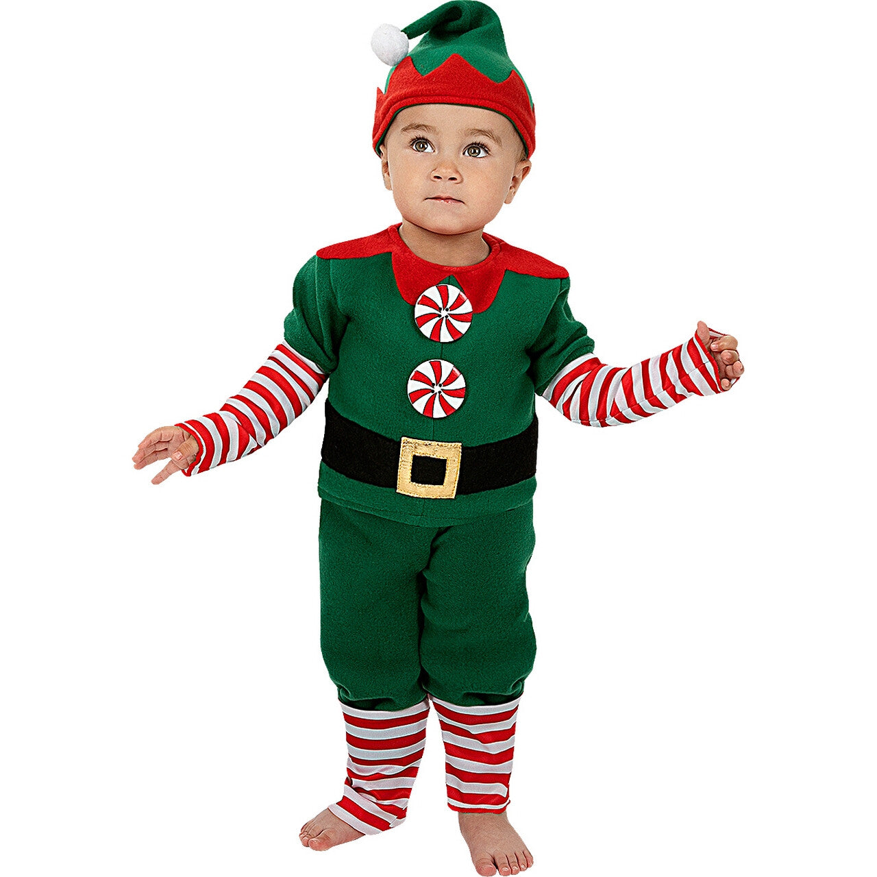 Op deze afbeelding zie je een Kostuums, van het merk Funidelia. Baby Xmas Elf Kind Kostuum