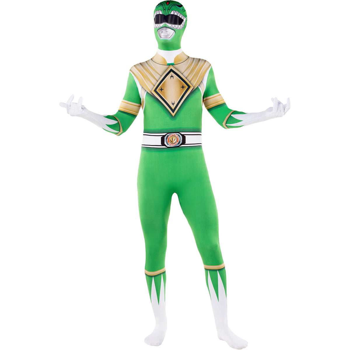 Op deze afbeelding zie je een Kostuums, van het merk Funidelia. Green Power Ranger™ - Second Skin Kostuum