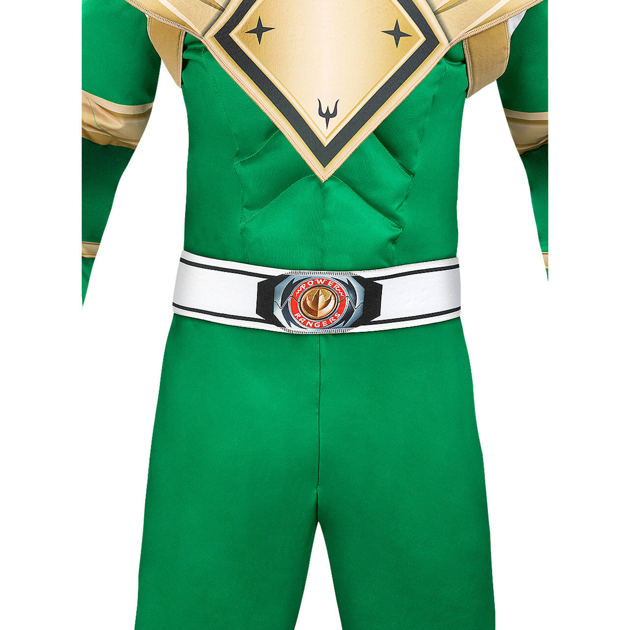 Op deze afbeelding zie je een Kostuums, van het merk Funidelia. Groene Dino Power Ranger Tommy Man Kostuum