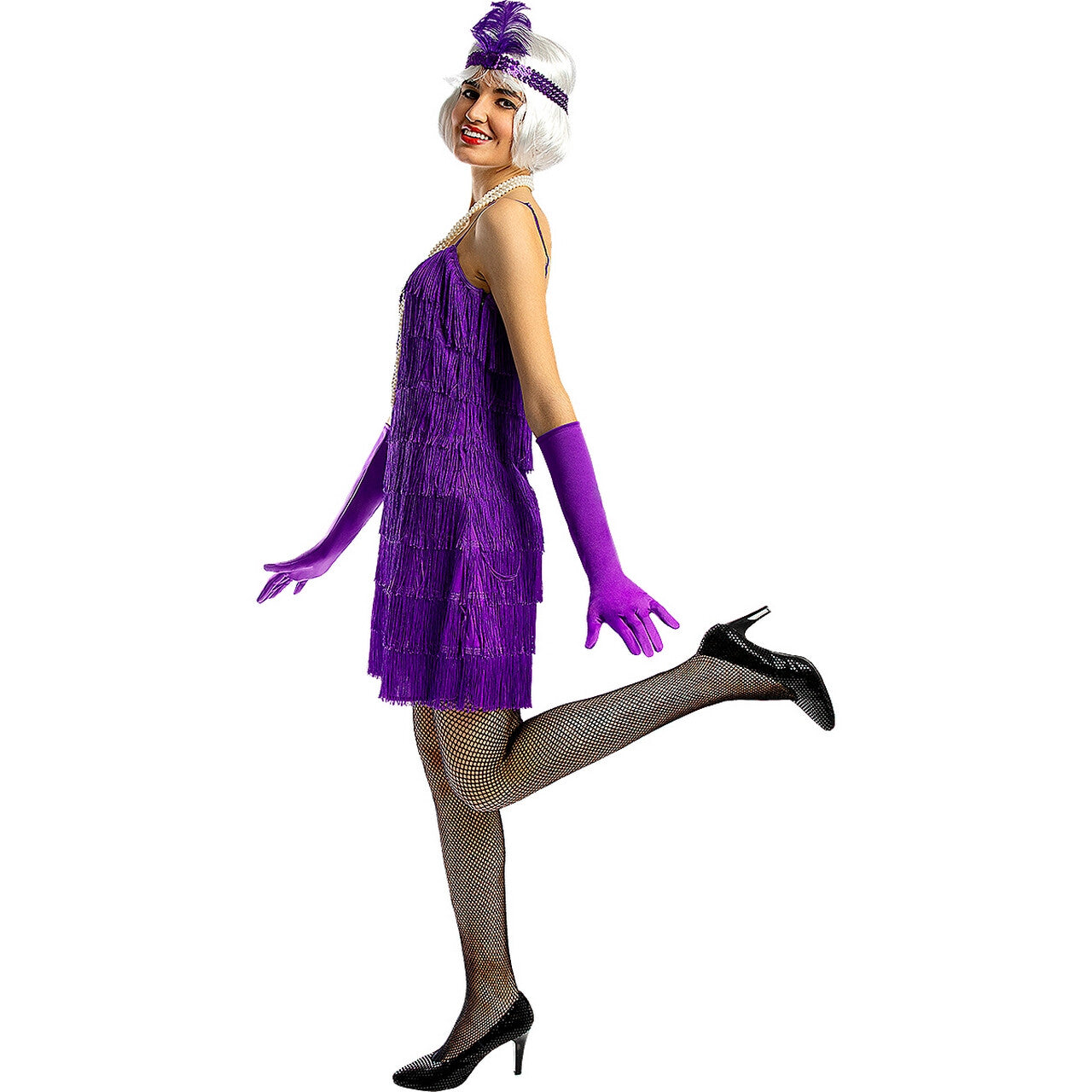 Op deze afbeelding zie je een Kostuums, van het merk Funidelia. Jaren 20 Paarse Flapper Violetta Vrouw Kostuum