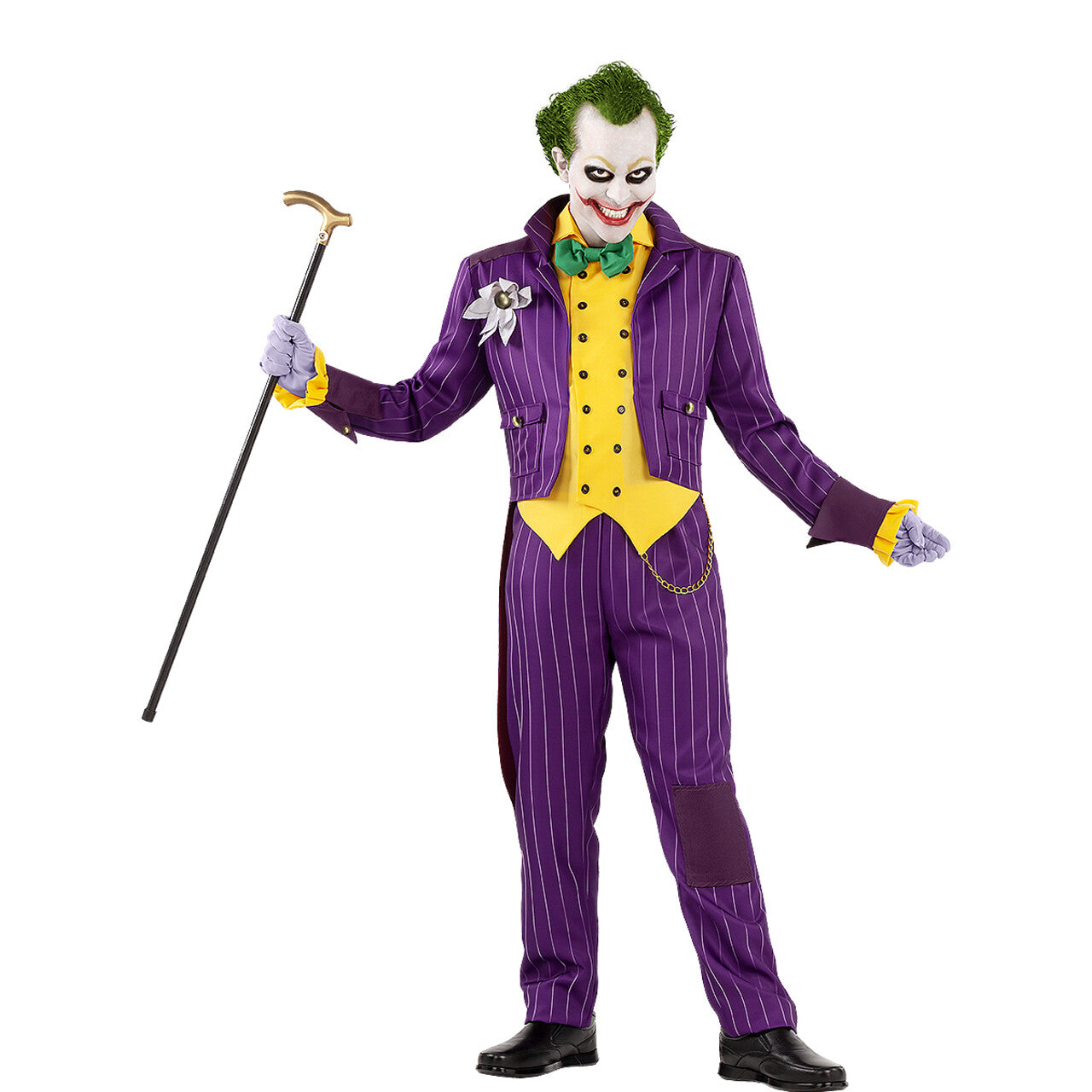 Op deze afbeelding zie je een Kostuums, van het merk Funidelia. Paarse Enorm Grappige Joker Arkham City Man Kostuum