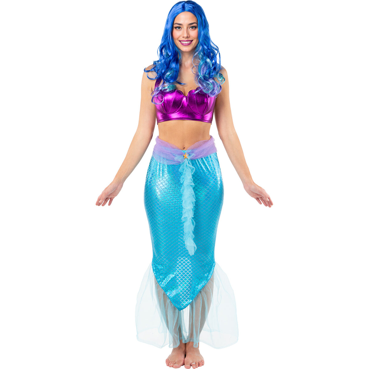 Op deze afbeelding zie je een Accessoires, van het merk Funidelia. Zeemeermin Blue Wavey Pruik