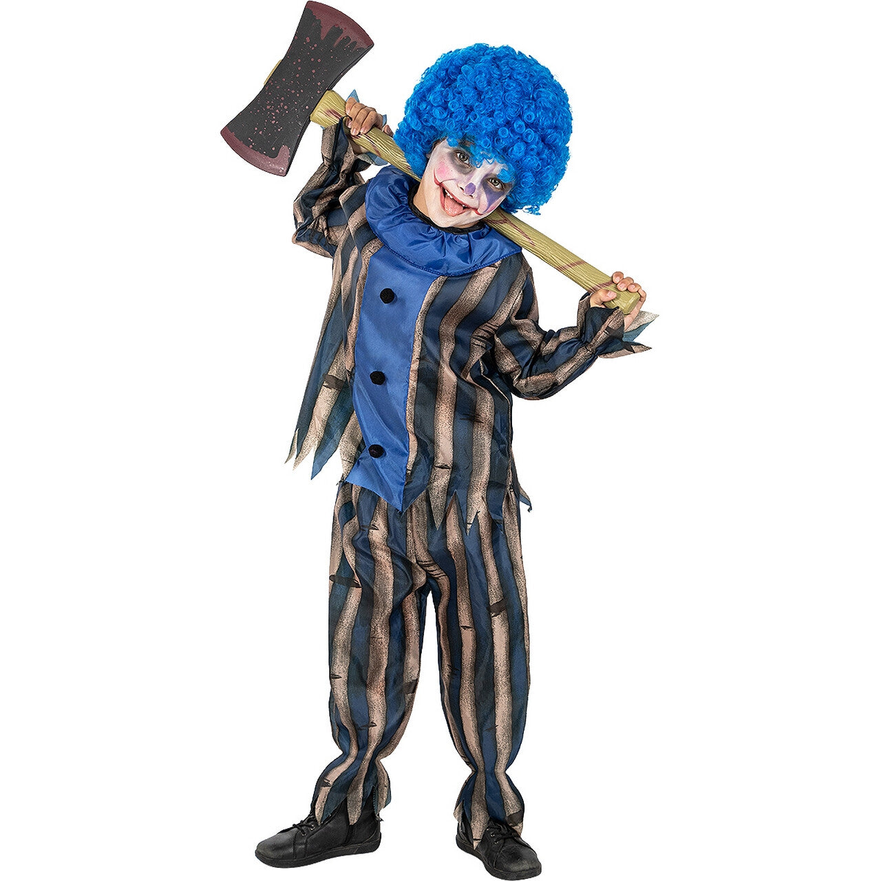 Op deze afbeelding zie je een Kostuums, van het merk Funidelia. Evil Blue Clown Jongen Kostuum