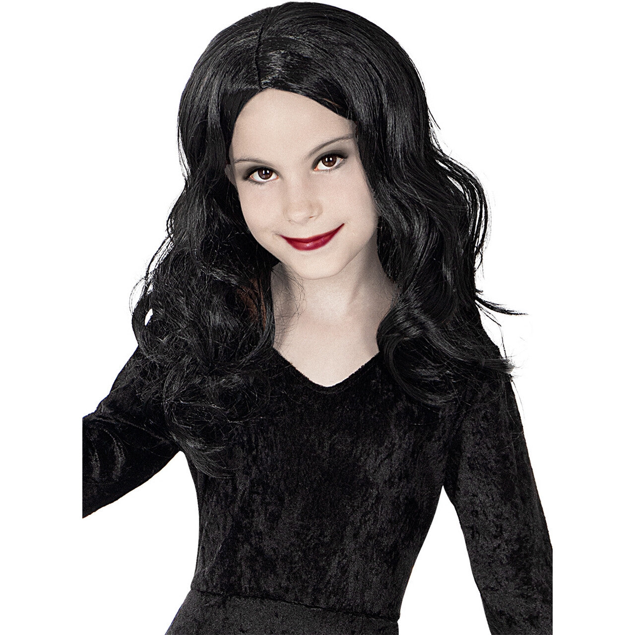 Op deze afbeelding zie je een Accessoires, van het merk Funidelia. Mevrouw Morticia Pruik Zwart Kind