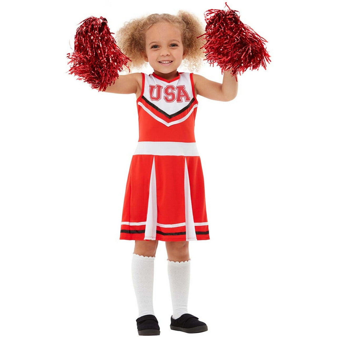 Op deze afbeelding zie je een Kostuums, van het merk Funidelia. Rode Cheerleader USA Meisje Kostuum