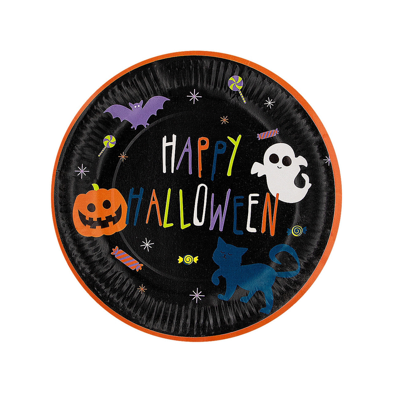 Op deze afbeelding zie je een Decoratie, van het merk Funidelia. Happy Halloween Borden 23 Centimeter 8 Stuks
