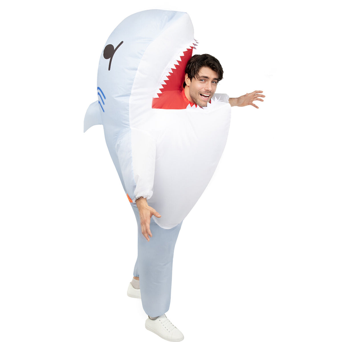 Op deze afbeelding zie je een Kostuums, van het merk Funidelia. Opblaasbaar Shark Attack Unisex Kostuum