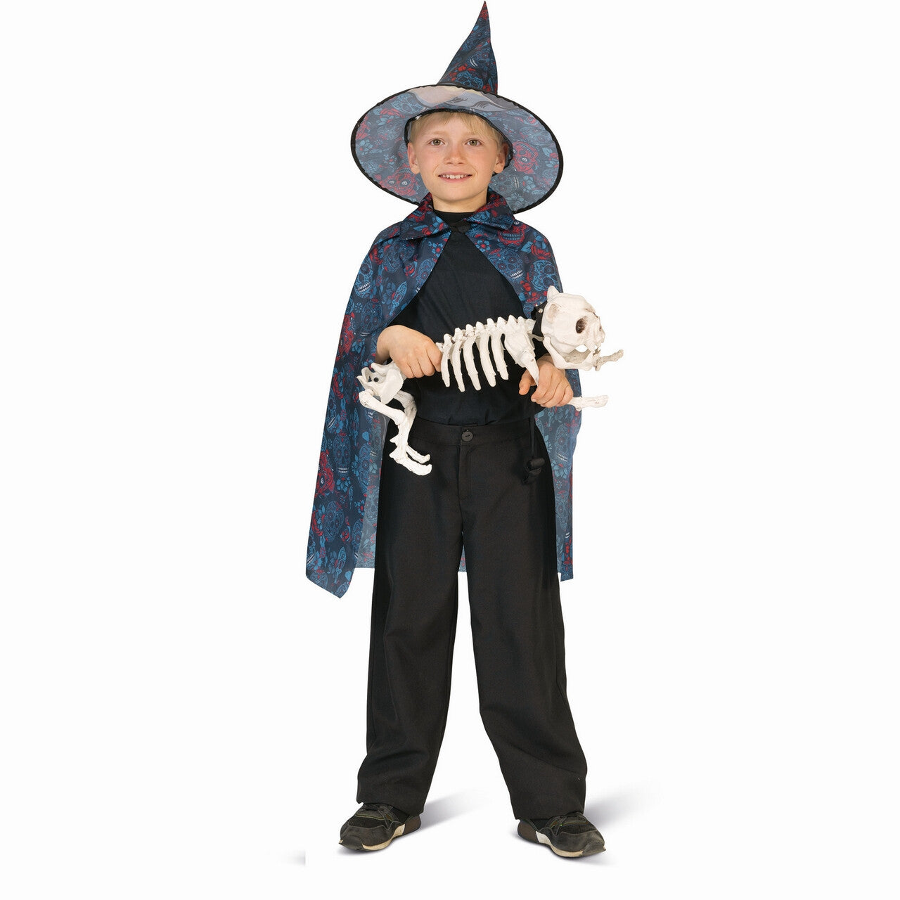 Op deze afbeelding zie je een Kostuums, van het merk Funny Fashion. Scary Skull Cape En Hoed Kind