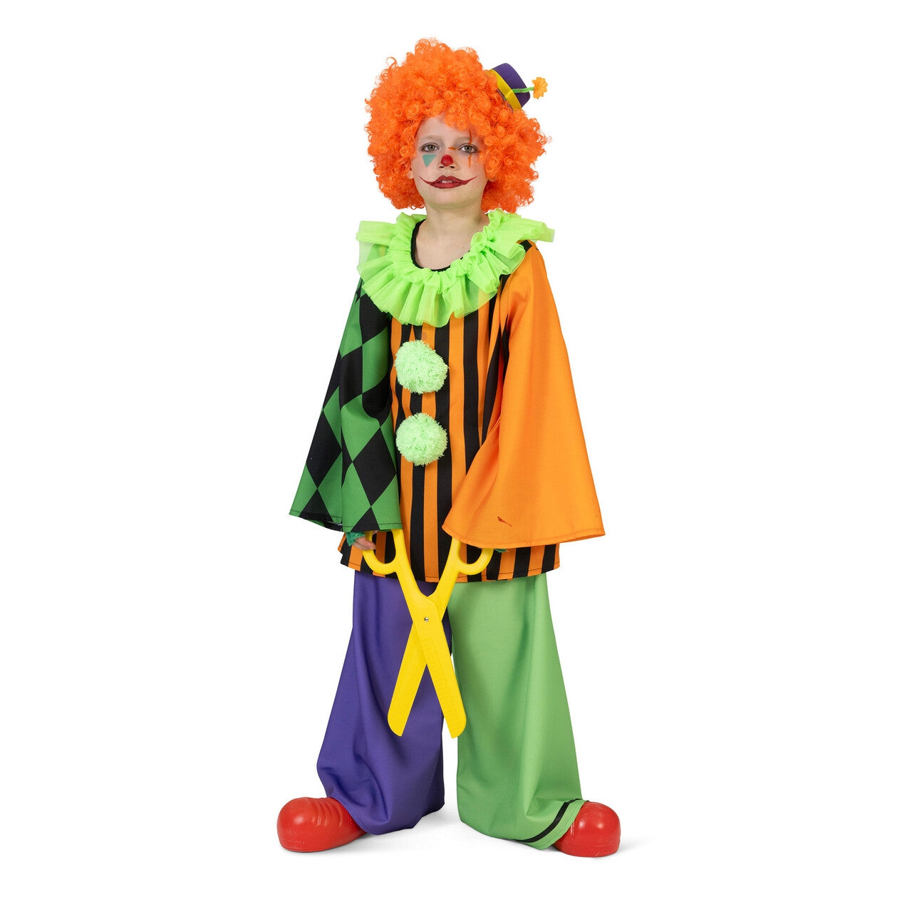 Op deze afbeelding zie je een Kostuums, van het merk Funny Fashion. Enorm Grappige Clown Pierolino Kind Kostuum
