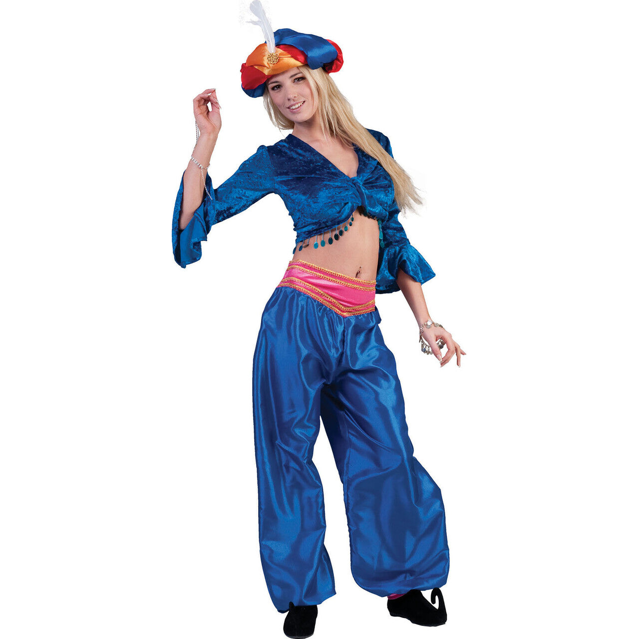 Op deze afbeelding zie je een Kostuums, van het merk Funny Fashion. Jasmijn Topje Buikdanseres Blauw Vrouw
