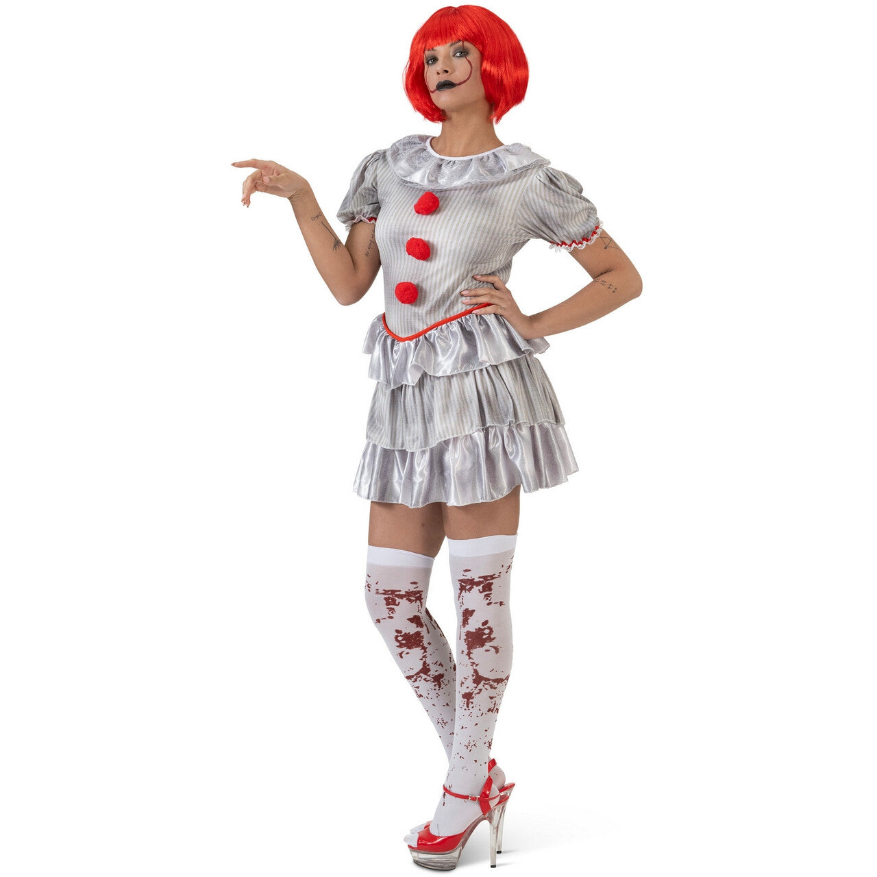Op deze afbeelding zie je een Kostuums, van het merk Funny Fashion. Deadly Darla Clown Vrouw Kostuum