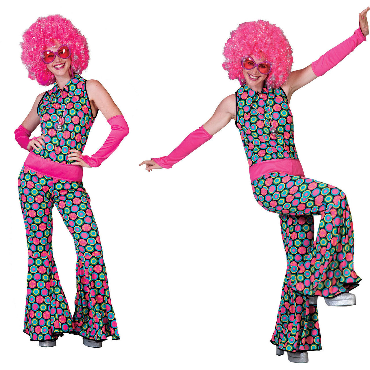 Op deze afbeelding zie je een Kostuums, van het merk Funny Fashion. Disco Dot Jumpsuit Vrouw Kostuum