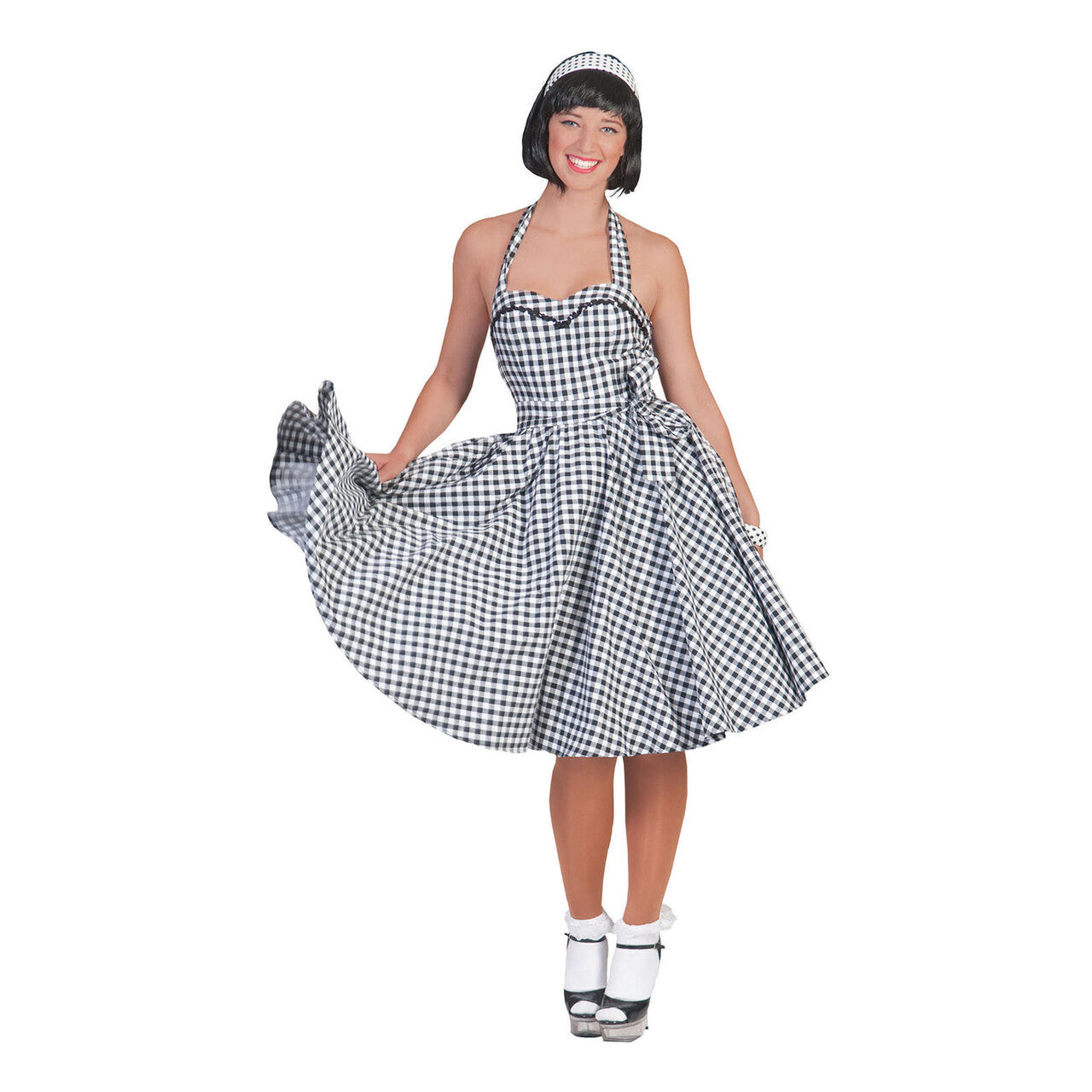 Op deze afbeelding zie je een Kostuums, van het merk Funny Fashion. Rock n Roll Jurk Zwart-Wit Fifties Dame Vrouw