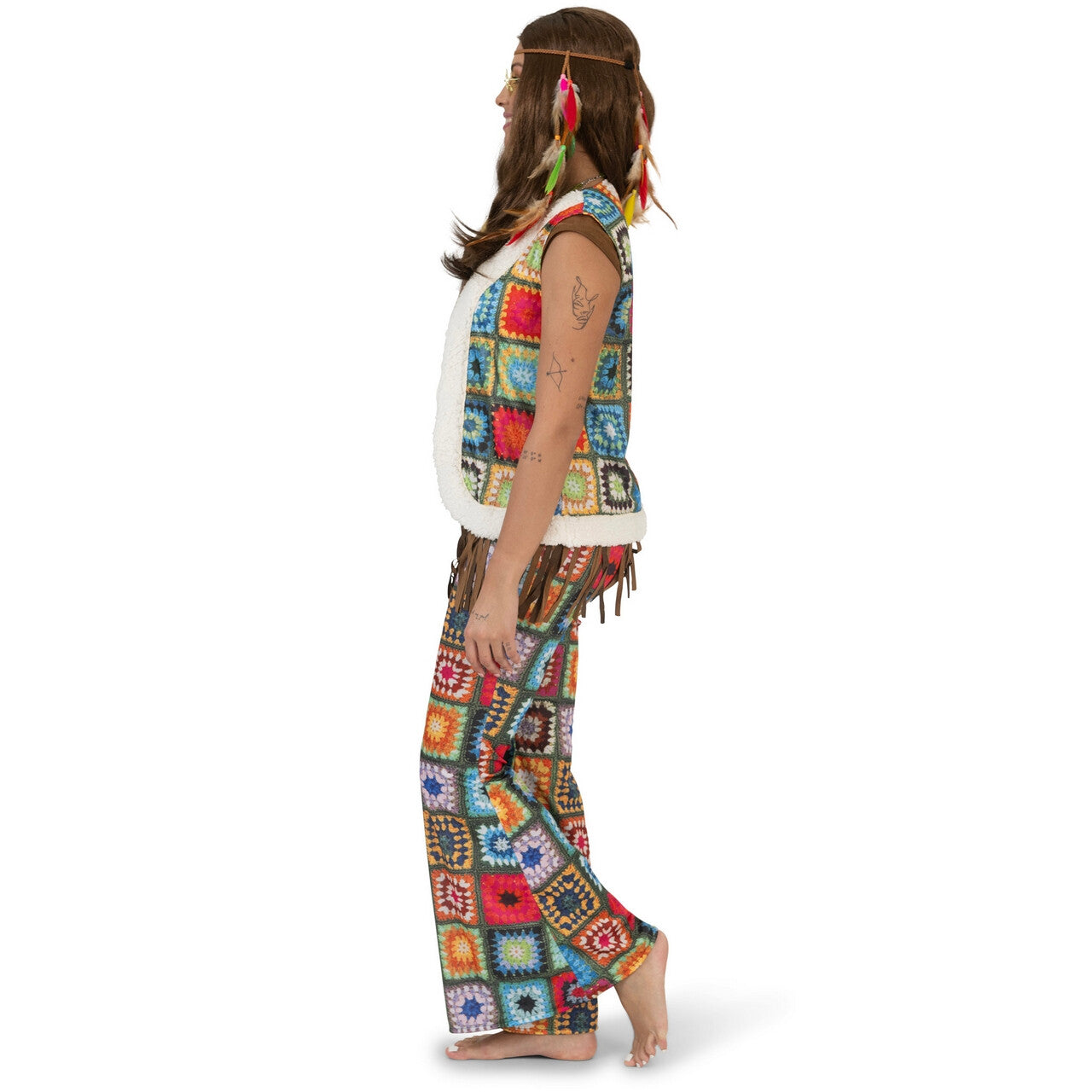 Op deze afbeelding zie je een Kostuums, van het merk Funny Fashion. Patchwork Wijde Pijpen Broek Holly Hippie Vrouw