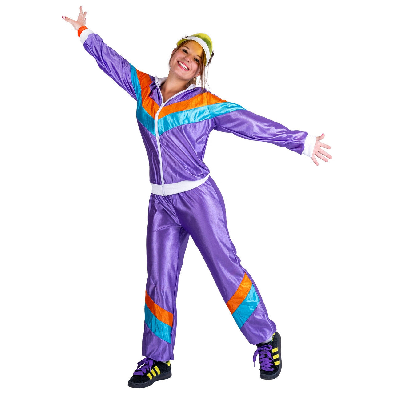 Op deze afbeelding zie je een Kostuums, van het merk Funny Fashion. Purple Power Jogging Vrouw Kostuum