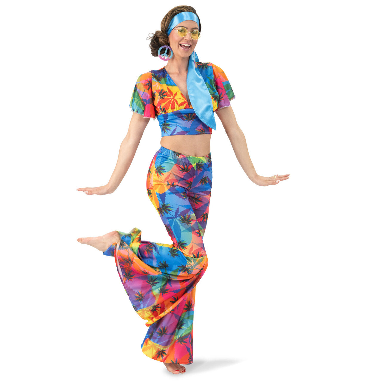Op deze afbeelding zie je een Kostuums, van het merk Funny Fashion. Hippie Wendy Weed Vrouw Kostuum
