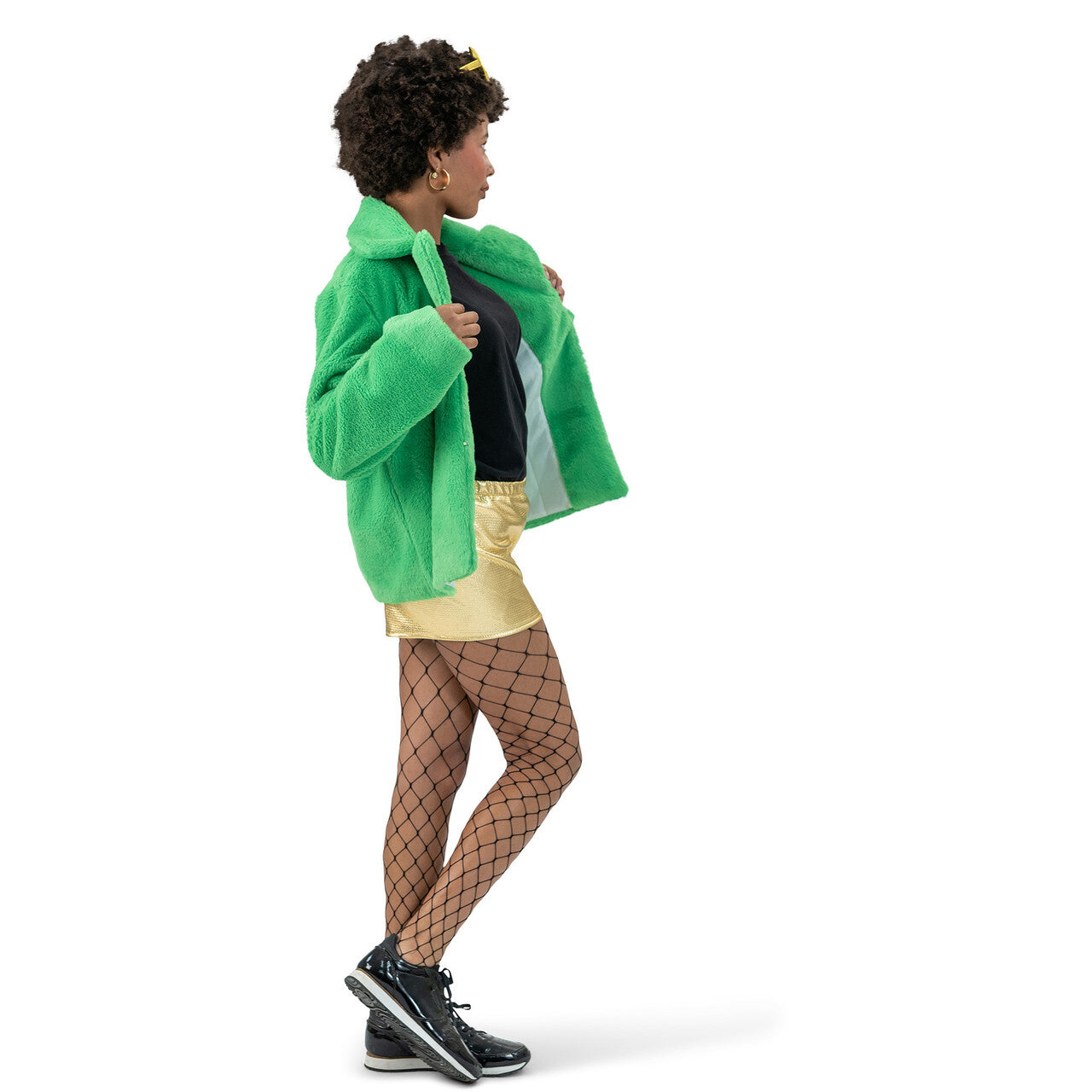 Op deze afbeelding zie je een Kostuums, van het merk Funny Fashion. Kikker Groene Fluffy Jas Vrouw