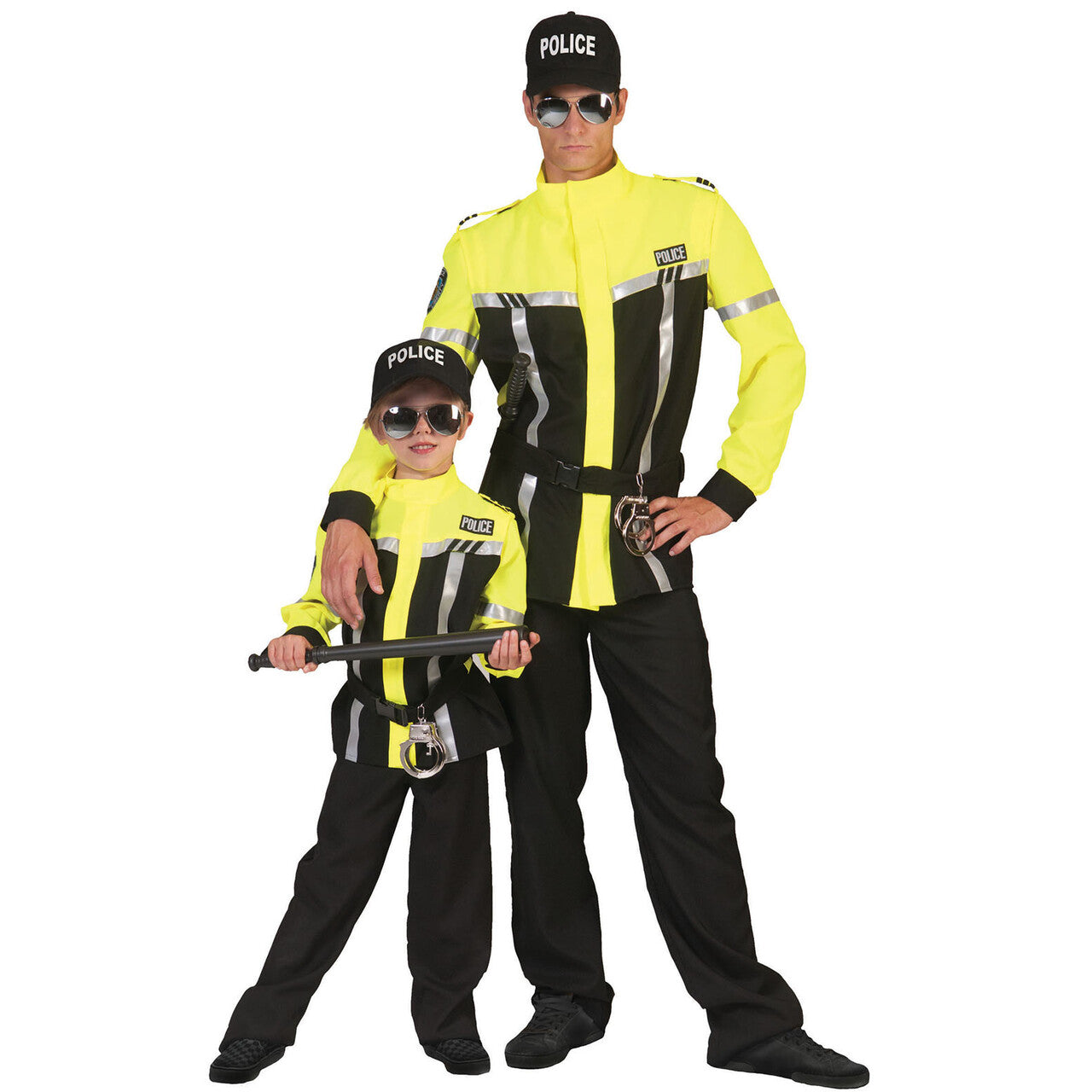 Op deze afbeelding zie je een Kostuums, van het merk Funny Fashion. Neon Geel Zwart Politie Kostuum Man