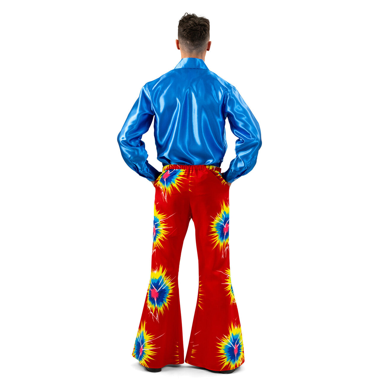 Op deze afbeelding zie je een Kostuums, van het merk Funny Fashion. Rode Wijde Hippie Broek Flash Man
