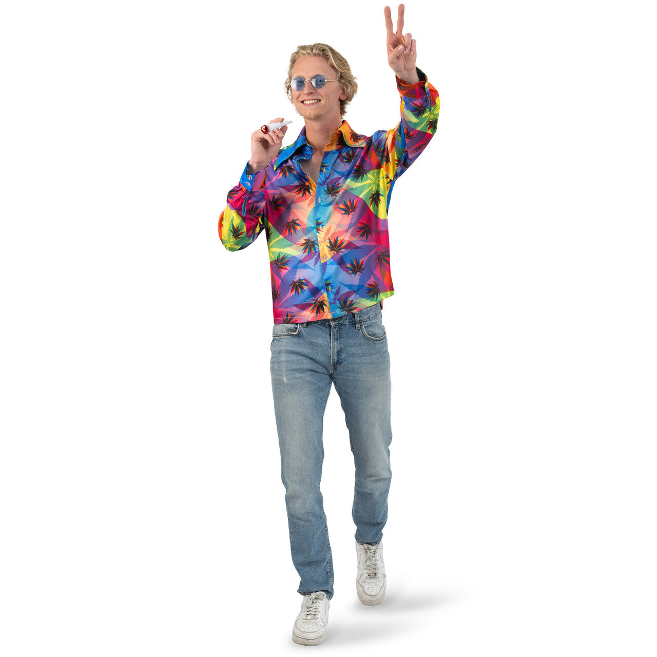 Op deze afbeelding zie je een Kostuums, van het merk Funny Fashion. Hippie High On Weed Shirt Man