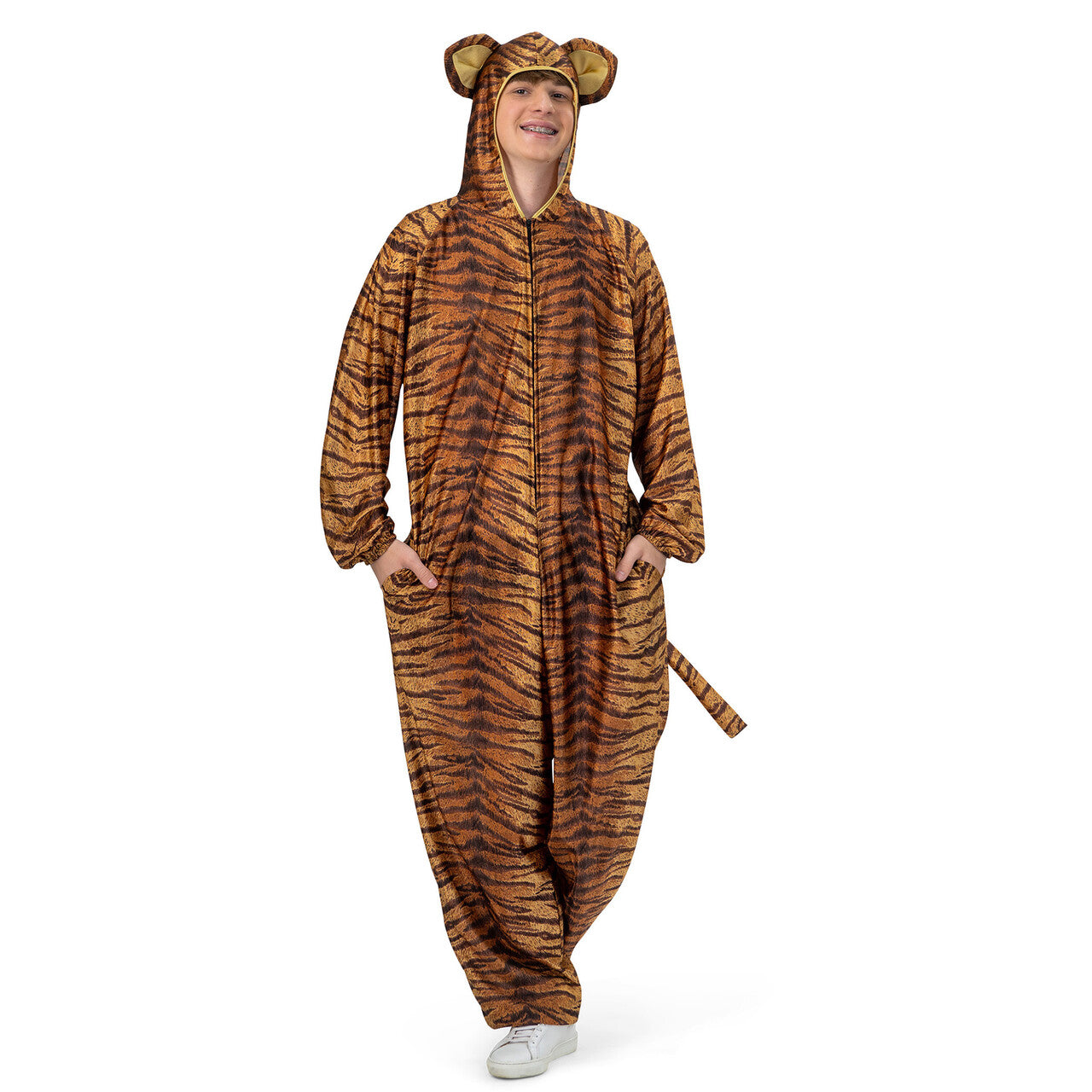 Op deze afbeelding zie je een Kostuums, van het merk Funny Fashion. Tijger Streken Onesie Kostuum